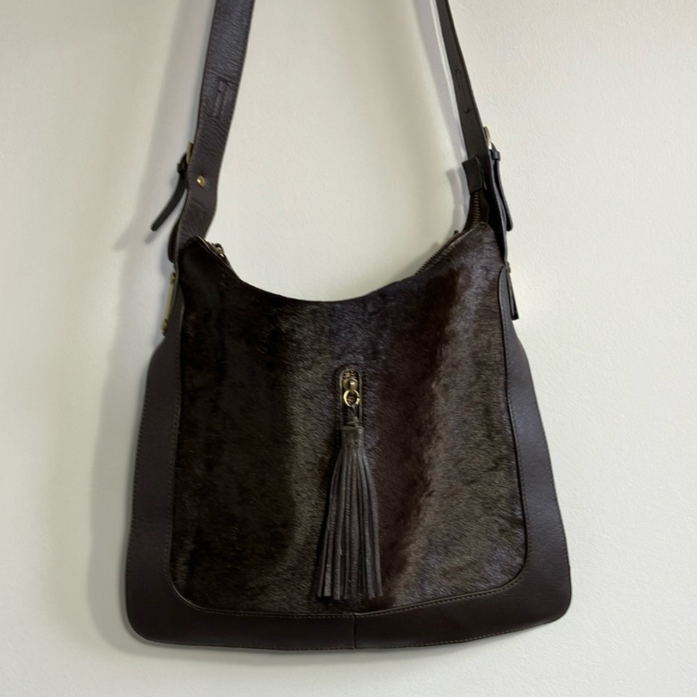 Aqua Madonna Elegant Brown Leather Shoulder Bag with tassel